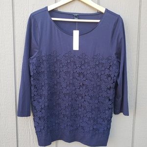 J. Crew Lace Front Top - Navy